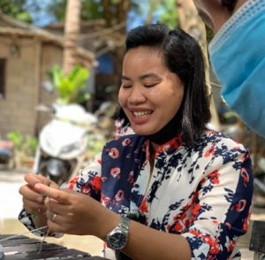 NiNi Myint crocheted the beach bags herself